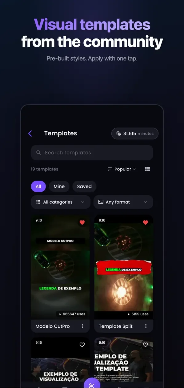Templates de legendas e estilos visuais