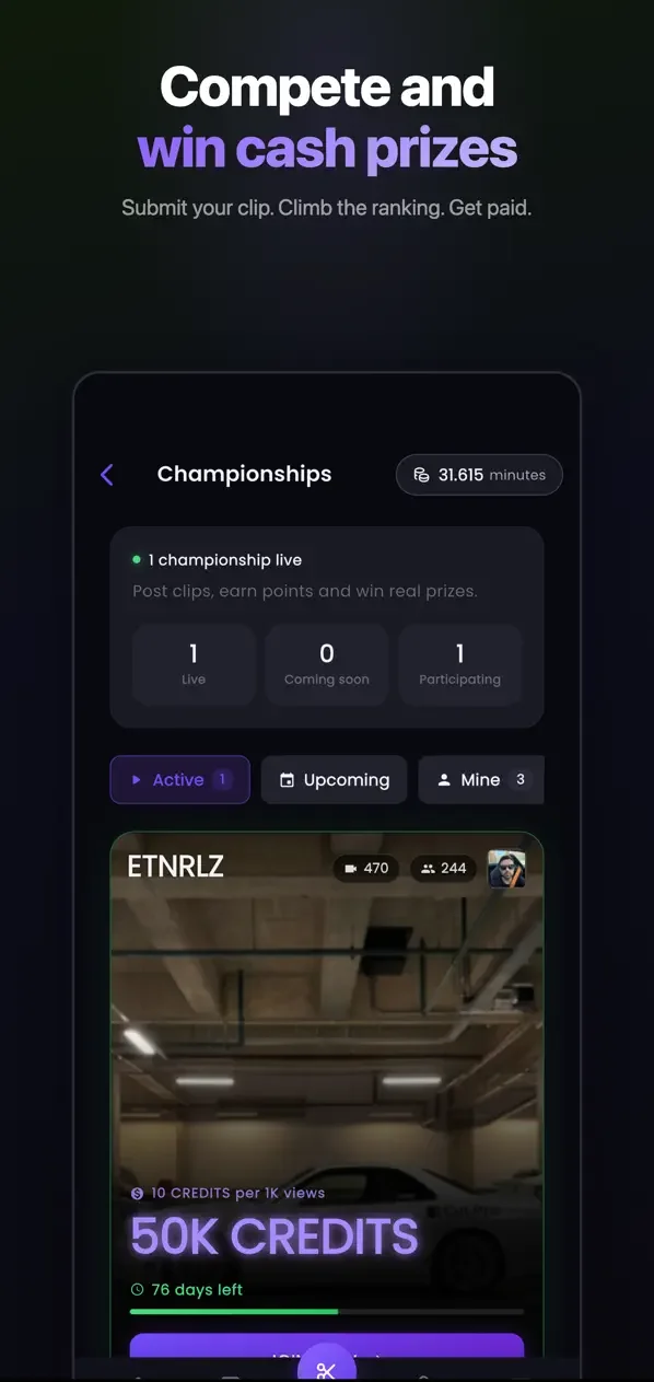 Tela de campeonatos do Cut.Pro