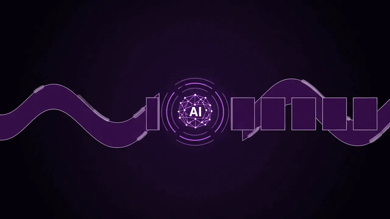 Ilustração de uma longa linha do tempo de vídeo sendo automaticamente cortada em vários clipes curtos por uma IA.