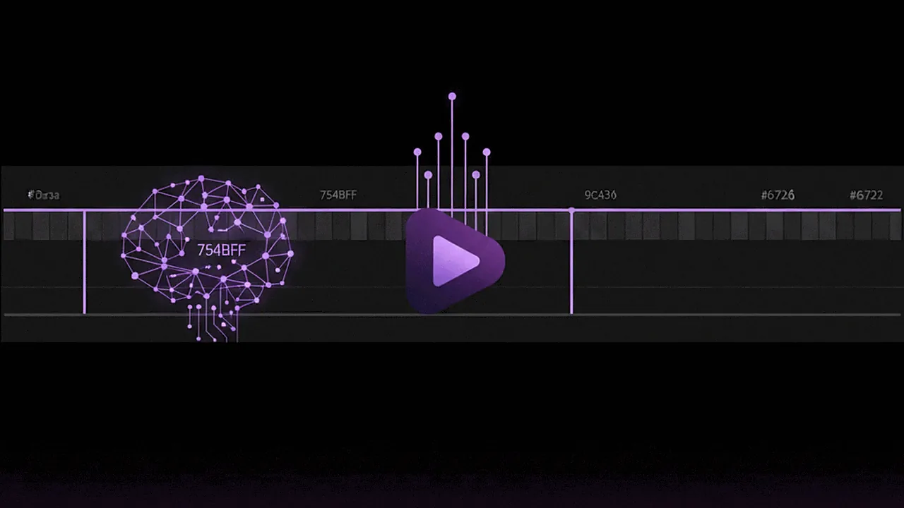 Representação abstrata de inteligência artificial extraindo clipes de vídeo de uma linha do tempo.
