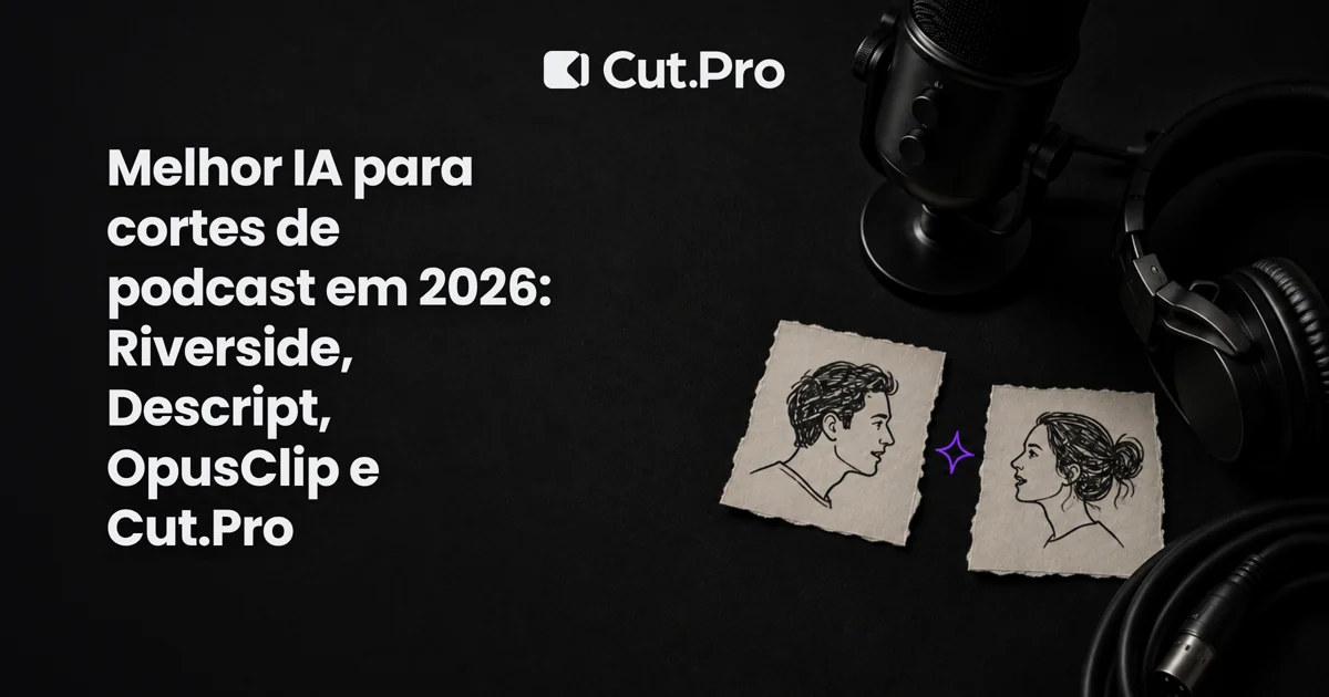 Melhor IA para cortes de podcast em 2026: Riverside, Descript, OpusClip e Cut.Pro