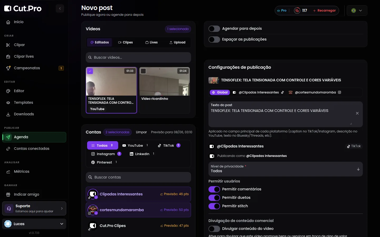 Publique em 7 redes de uma vez, em formato nativo